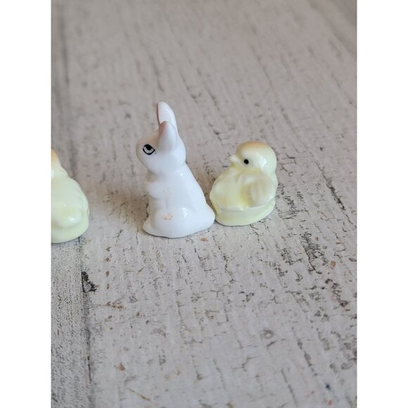 Miniature porcelain Easter bunny chick rabbit set spring‎ decor vintage - Picture 5 of 6